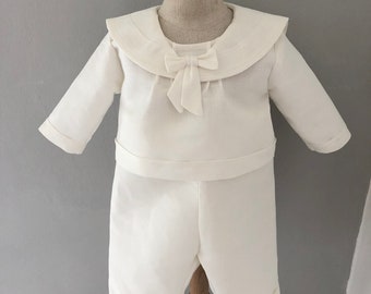 NEW! baptism christening gown also short sleeves boy or girl navy style CEDRIC