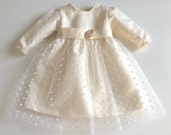 Nuovo! CHARLOTTE veste battesimo pizzo seta lino bambina invernale