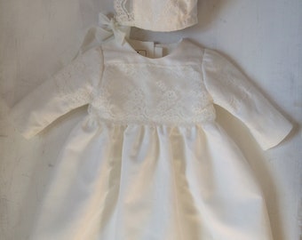 baptism dress lace autumn winter  christening baby girl white adjustable size FLORA