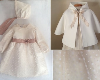 Nuovo! abito battesimo + mantella due modelli un prezzo pizzo seta lino bambina autunno inverno  CHARLOTTE