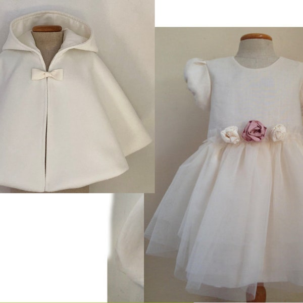 Robe de baptême robe de soirée fleur fille printemps lin tulle manches longues AMELIE