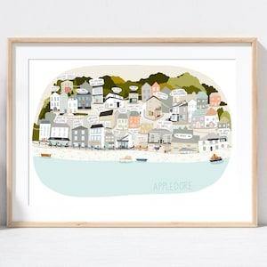 Appledore, seaside prints, North Devon print, uk art prints, Coastal wall art, seaside art, south west coast patch map, Devon beach art