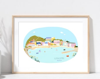 Ilfracombe Harbour Map Print, North Devon Coastal Art