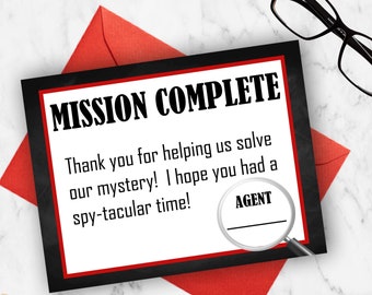 Spy Birthday Party Thank You Cards - Secret Agent Party Favor Tags - Printable Birthday Thank You Tags - Mystery Thank You Tags - Detective