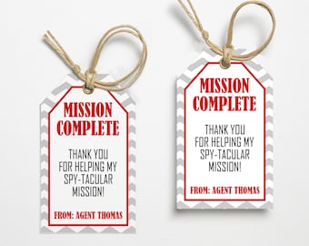 Spy Secret Agent Thank You Tag - Editable TY Party Favors, Secret Agent Thank You Card, Printable Spy Birthday Party - Mission Complete Tags