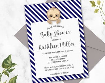Sloth Baby Shower Invitation ~ Blue Baby Shower Invite ~Cute Baby Shower ~ Animal Baby Shower ~ Printable Sloth Baby Shower ~ Gender Neutral