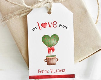 Personalized Let Love Grow Valentine's Day Gift Tags - Printable Valentine for Kids School Party - Teacher Appreciation Valentine Gift Tag