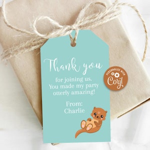 Otter Party Favor, Otter Baby Shower Thank You Tags, Printable TY Tags, Girl Birthday, Boy Baby Shower, Ocean, Gender Neutral, Kids Birthday
