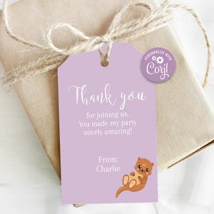 Printable Sea Otter Thank You Gift Tags, Personalized Otter Party Favor,  DIY Party Favors for Girls Birthday Party, Otter Theme Party Ideas