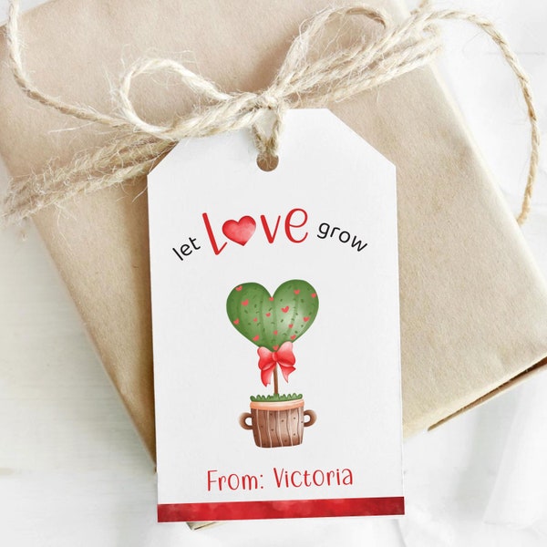 Personalized Let Love Grow Valentine's Day Gift Tags - Printable Valentine for Kids School Party - Teacher Appreciation Valentine Gift Tag