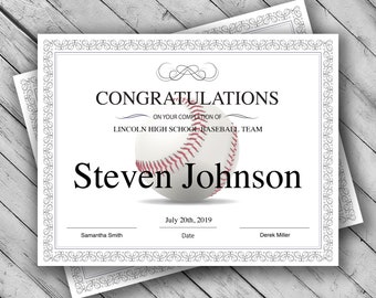 baseball certificate etsy
