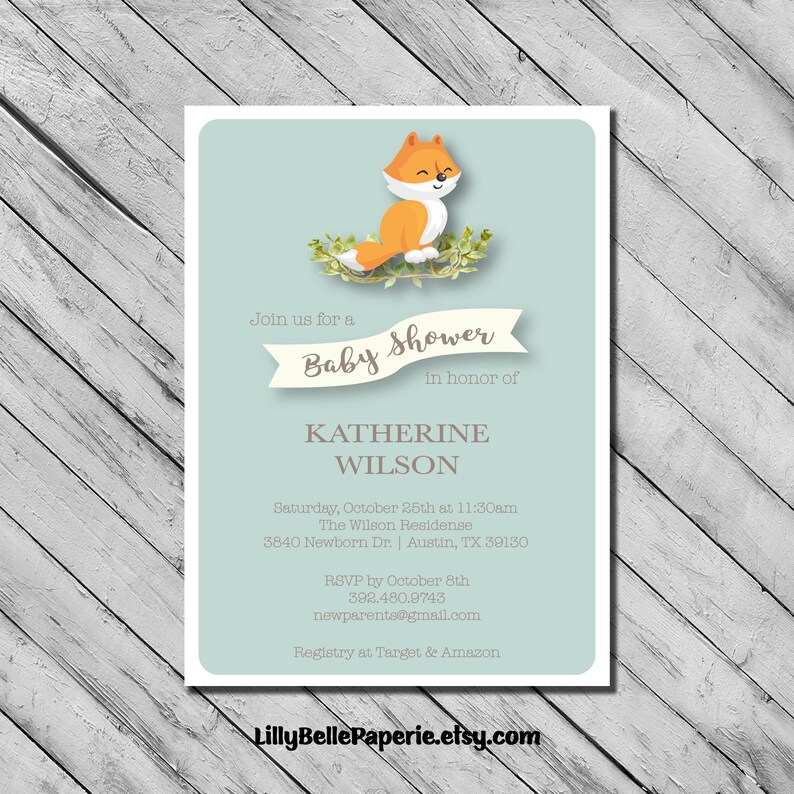 Printable Fox Baby Shower Invitations Little Invites Modern Simple Woodland Animals Theme