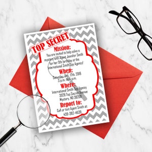 Secret Agent Birthday Party Invitation - Spy Printable Invitations - Printable Spy Invites - 5x7 Printed Invites - Spy Party Printable Ideas