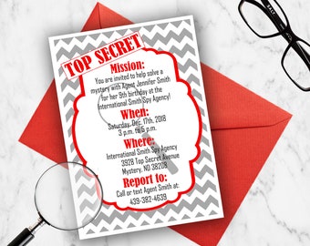 Secret Agent Birthday Party Invitation - Spy Printable Invitations - Printable Spy Invites - 5x7 Printed Invites - Spy Party Printable Ideas