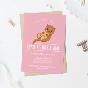 Girls Otter Birthday Invitation - Otter Birthday Party Ideas - Printable Sea Otter Party Favors - Editable Birthday Invitations for Girls