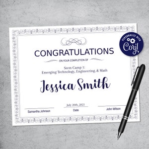 Printable Certificate Template - Instant Download Certificate Template -Certificate of Completion Template -Personalized Diploma Certificate