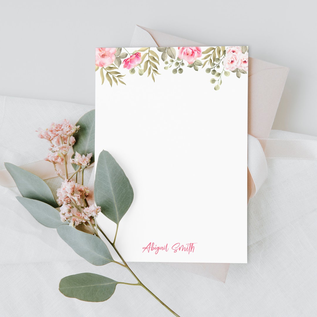 Personalized Floral Notepad - 4x6 5x7 or 8x10 Pink Floral Stationery ...