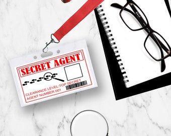 Printable ID Badges - Secret Agent ID Card for Spy Birthday Party - Printable Kids Spy Party Ideas - Digital Name ID Badge for Children