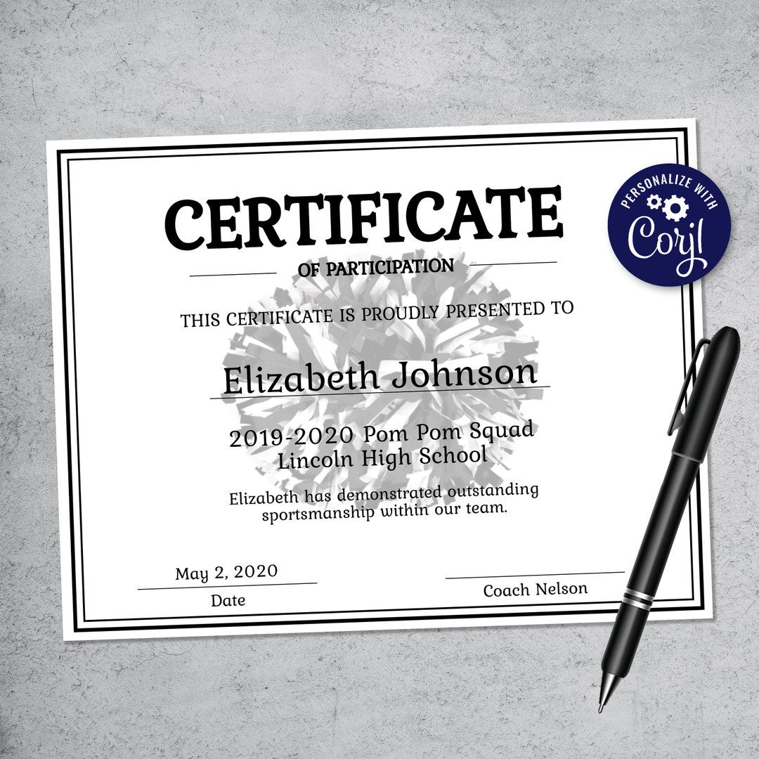 Editable Pom Pom Certificate Template - Printable Certificate Template ...