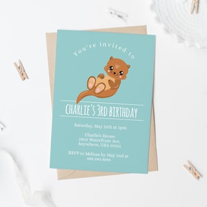 Fête de la loutre, Invitation d’anniversaire de loutre, Invitation imprimable, Anniversaire de fille, Douche de bébé garçon, Mer, Océan, Neutre du point de vue du genre, Anniversaire des enfants