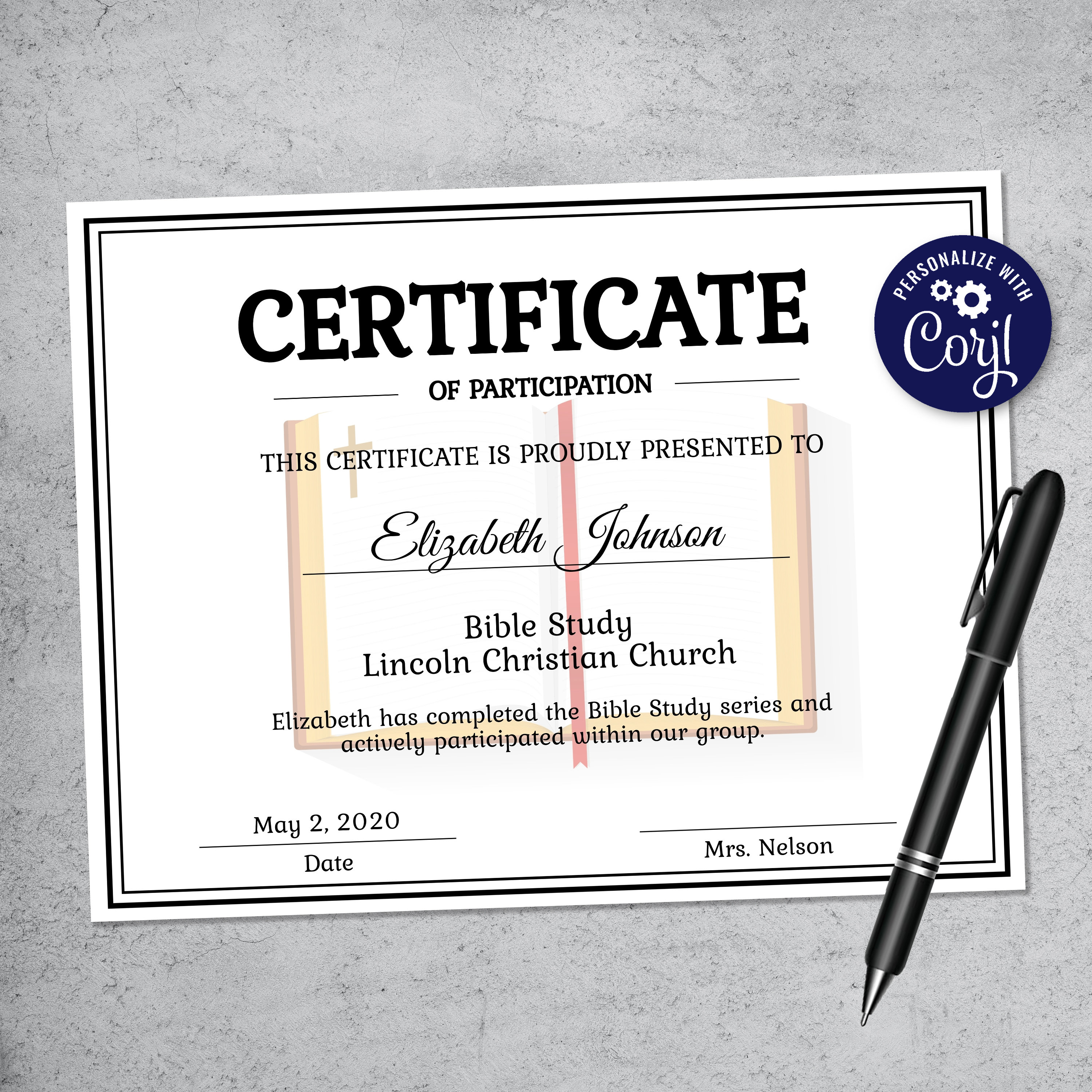 Editable Bible Study Certificate Template - Printable Certificate Template  - Church Certificate Template Personalized Diploma Certificate With Christian Certificate Template