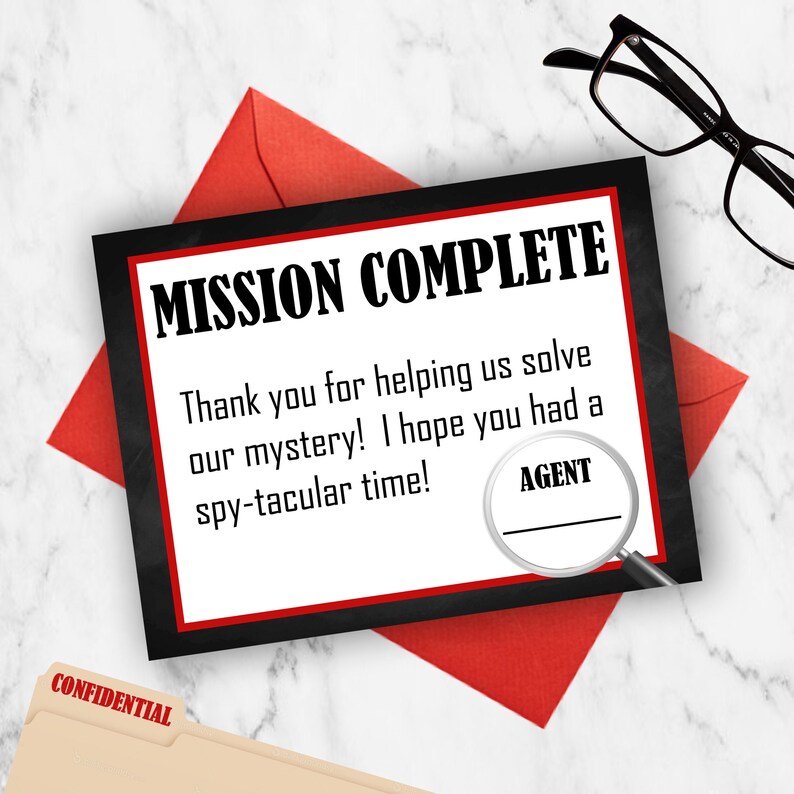 Spy Birthday Party Thank You Cards Secret Agent Party Favor | Etsy