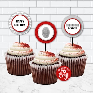 Editable Spy Cupcake Topper - Mystery Birthday Party Decor - Secret Agent Cupcake Toppers - Printable Spy Birthday Tags