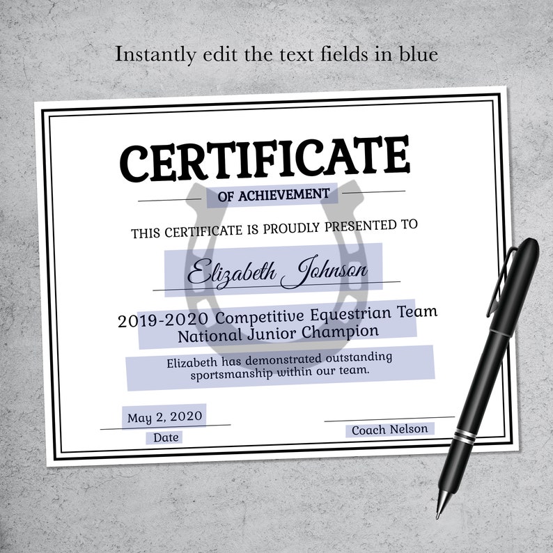 Editable Equestrian Certificate Template Printable Horse Etsy Editable Equestrian Certificate Template Printable Horse Etsy