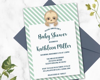 Sloth Baby Shower Invitation ~ Green Baby Shower Invite ~ Baby Shower Cards ~Animal Baby Shower ~Printable Sloth Baby Shower ~Gender Neutral