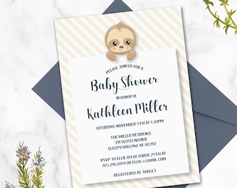 Sloth Baby Shower Invitation ~ Beige Baby Shower Invite ~Cute Baby Shower ~Animal Baby Shower ~ Printable Sloth Baby Shower ~ Gender Neutral