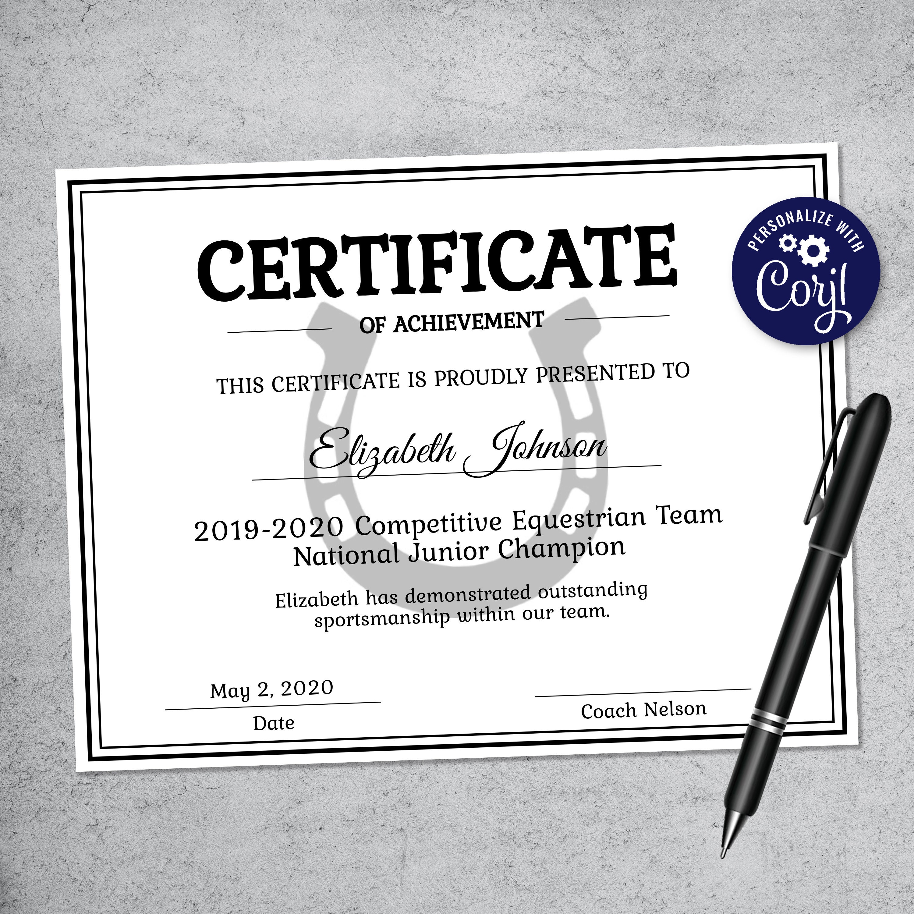 Editable Equestrian Certificate Template Printable Horse Etsy UK