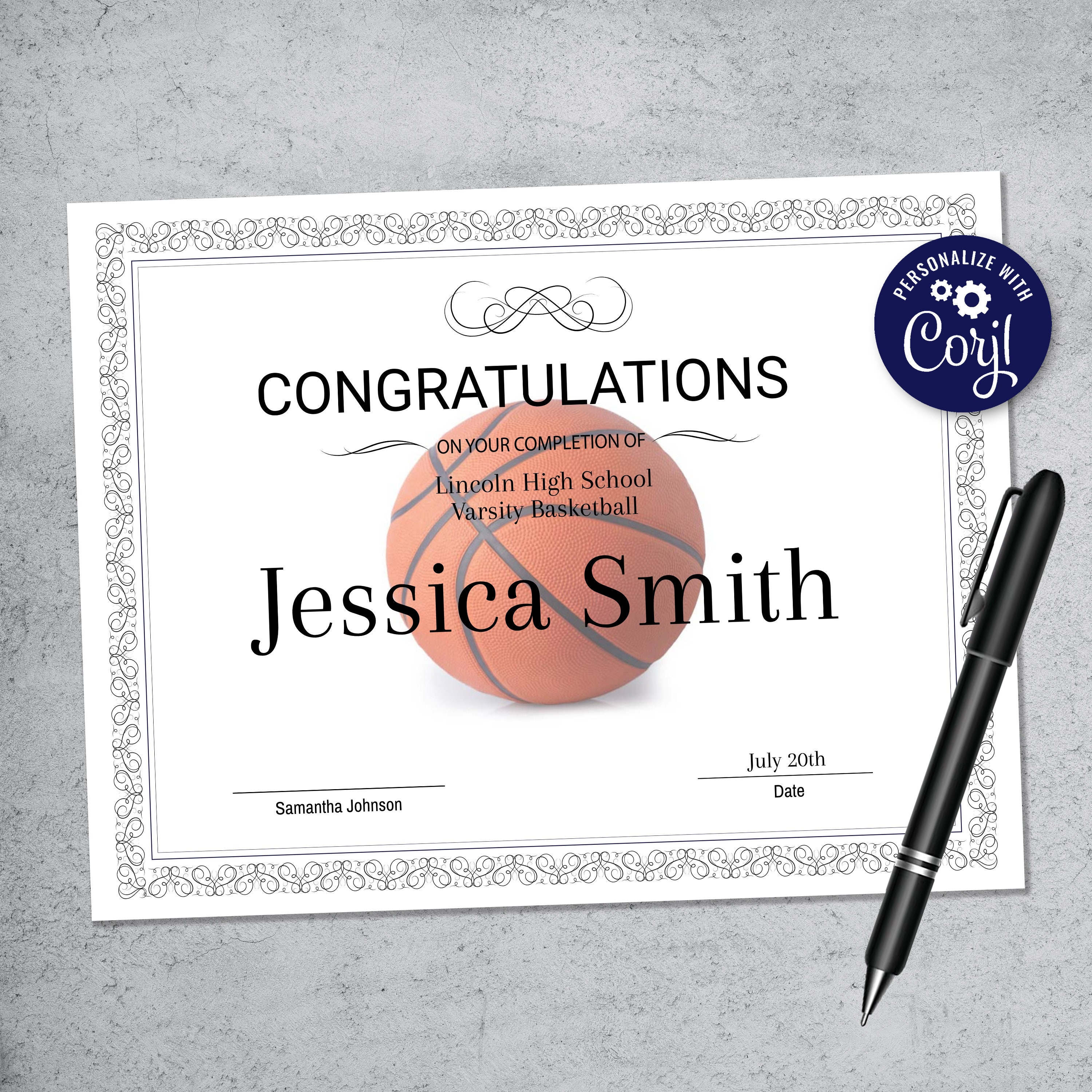 Printable Basketball Certificate Template - Editable Certificate Template -  Basketball Certificate Template - Basketball Banquet Gifts For Basketball Camp Certificate Template