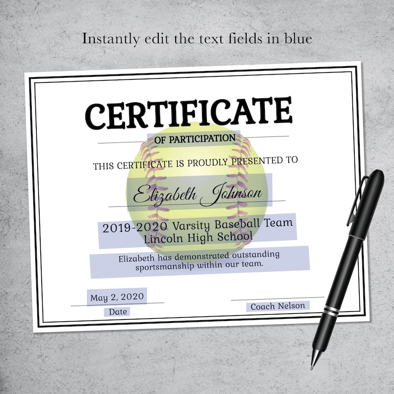 Softball Award Certificate Template