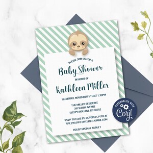 sloth baby shower invites