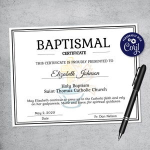 Plantilla de certificado de bautismo editable - Plantilla de certificado imprimible - Plantilla de certificado de iglesia bautismal - Certificado personalizado