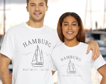 Hamburg Shirt: 'Wat mutt - dat mutt' KunstArt Unisex Shirt für Männer und Frauen, Perfektes Souvenir und Geschenk für Hansestadt-Liebhaber