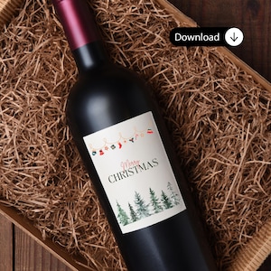 8 verschiedene Weinetiketten  für Weihnachten | Merry Christmas | Digital Download | Persönlich | Weinflaschen Banderole