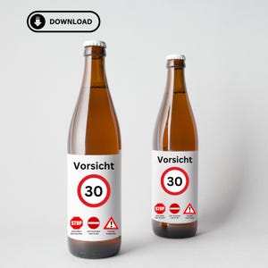 Beer label caution 30th birthday | Birthday gift | Digital download | Print & stick on | Personal | Beer bottle banderole