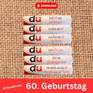 36 Banderole Duplo 60. urodziny | Prezent urodzinowy dla mężczyzn i kobiet | Pobierz | Produkt cyfrowy | Zrób to sam | PDF | Prezent na ostatnią chwilę |
