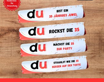 36 banderoles Duplo 35e anniversaire | Barre de chocolat Duplo | Modèle de banderole | Imprimez-vous | Cadeau DIY | Emballage personnalisé