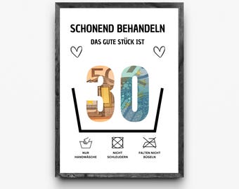 Money gift 30th birthday, PDF Din A4, last-minute gift, digital download, DIY, self-print, money packaging, birthday gift
