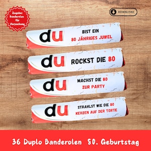 36 Duplo banderoles 80th birthday | Duplo chocolate bar | Banderole template | Print yourself | DIY gift | Personalized packaging