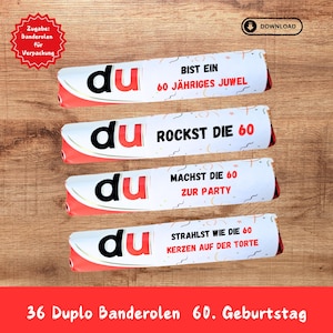 36 Duplo banderoles 60th birthday | Duplo chocolate bar | Banderole template | Print yourself | DIY gift | Personalized packaging