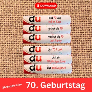 36 Duplo Banderoles 70º Aniversário | Presente de aniversário homens mulheres | Baixar | Produto digital | Faça você mesmo | PDF | Presente de última hora |