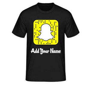 May include: Black t-shirt with a yellow Snapchat ghost icon and the text "Add Your Name".