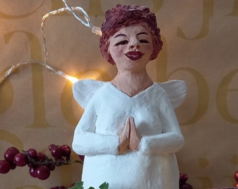 smiling angel, ceramic sculpture, Christmas gift, decorative angel, small angel figure, clay angel, decorative angel, handmade angel