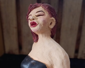 Sculpture on wood, clay sculpture, unique bathing mermaid, decorative figure, sculpture handmade, ceramic sculpture, pottery handmade