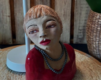 Sculpture woman bust, clay figures, ceramic figures, ceramic sculpture, decorative figure, unique ceramic head, unique piece made of clay,