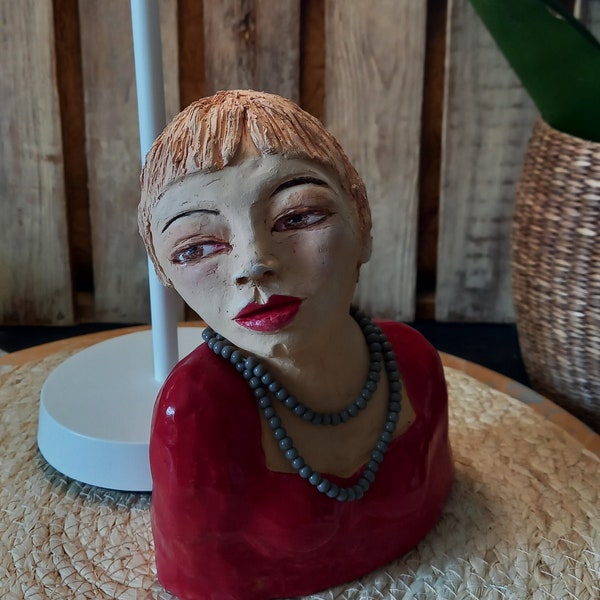 Skulptur Frauenbüste, Tonfiguren, Keramikfiguren, Keramikskulptur, dekorative Figur, einzigartiger Keramikkopf, Unikat aus Ton,