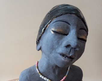 distinctive woman's head, handmade bust, sculptures ceramics, clay sculptures, unique figure, decorative figure, sculpture handmade